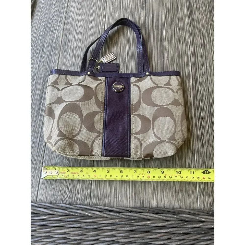 Coach Signature Stripe Satchel With Patent Leather Trim Handbag Purple F25771
